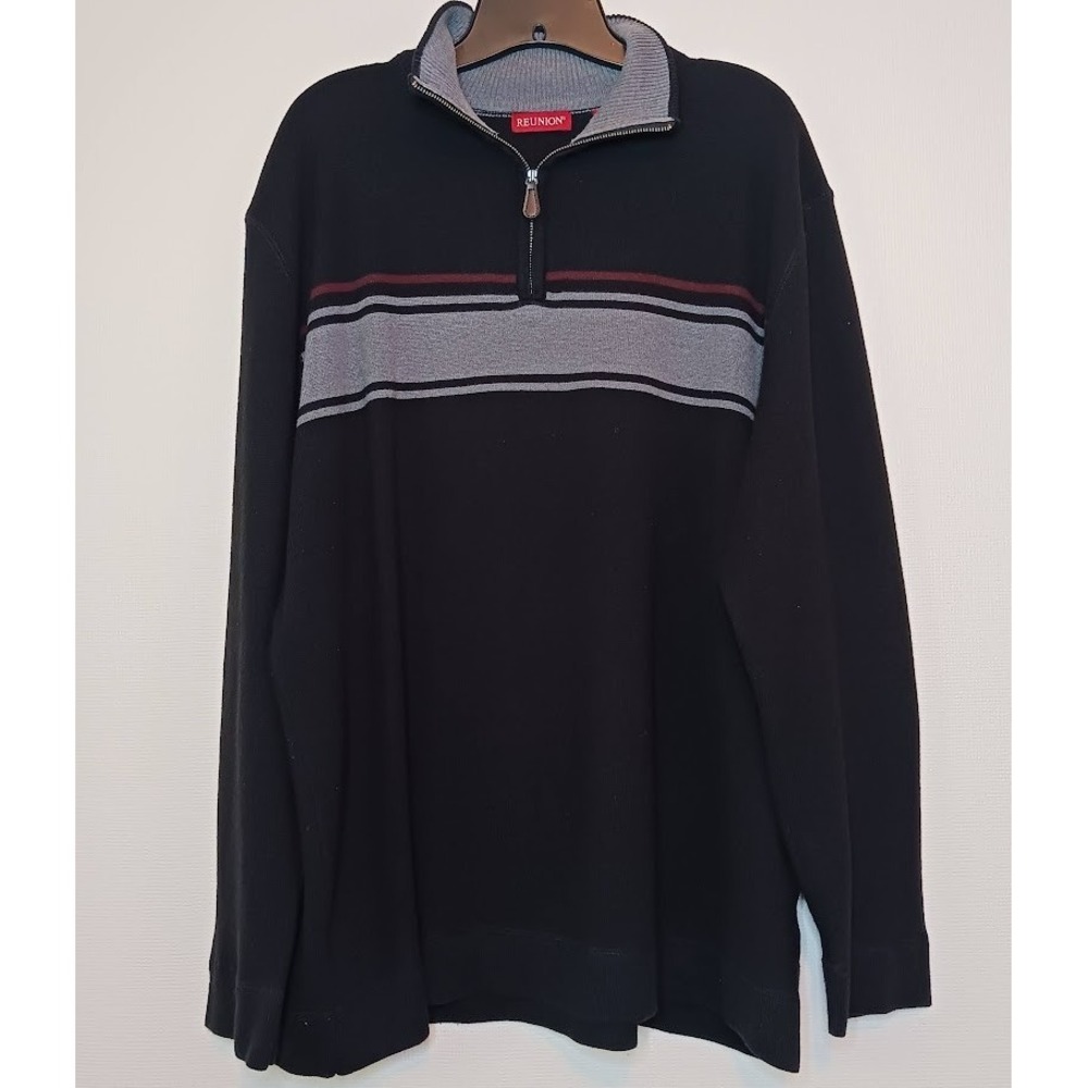 Reunion, Black/Grey, Zipper Crew Neck Sweater, sz XXL